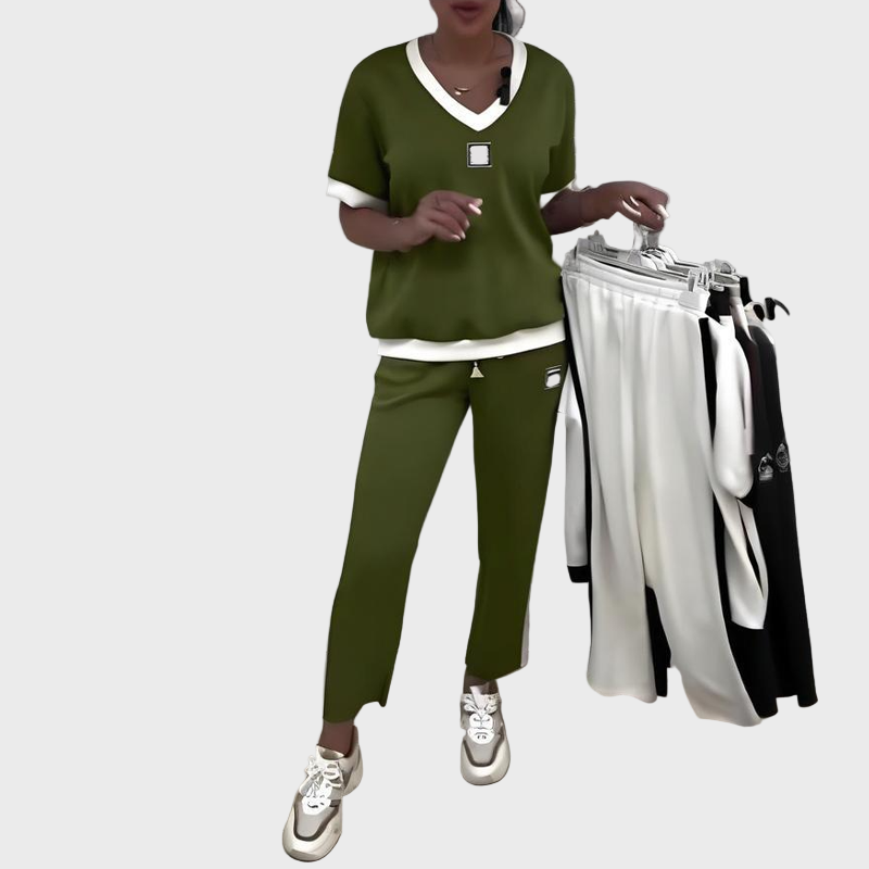 Kristýna - Ensemble Décontracté pour Femmes avec Haut et Pantalon à Col V