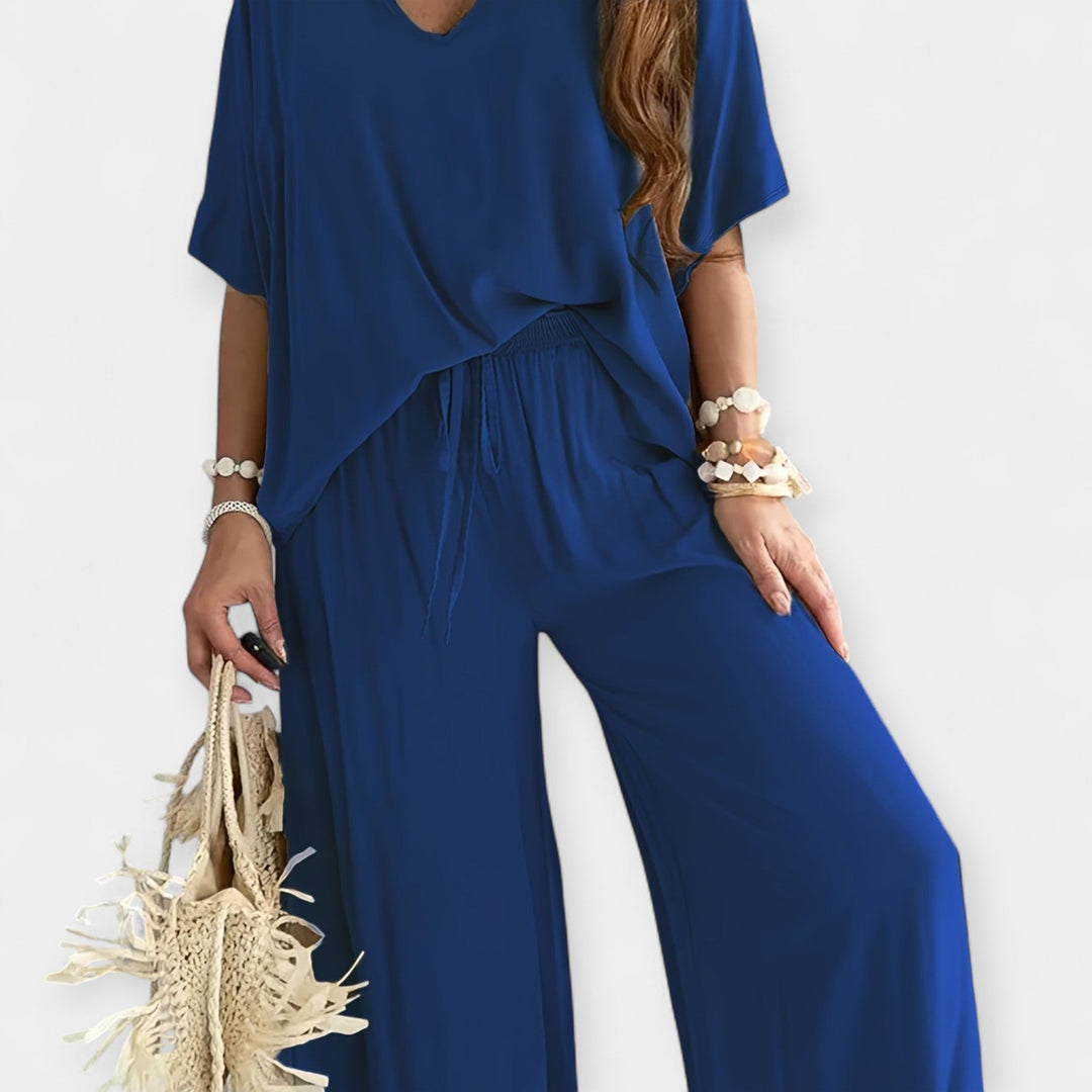 Veronika - Ensemble décontracté avec pantalon large et blouse fluide
