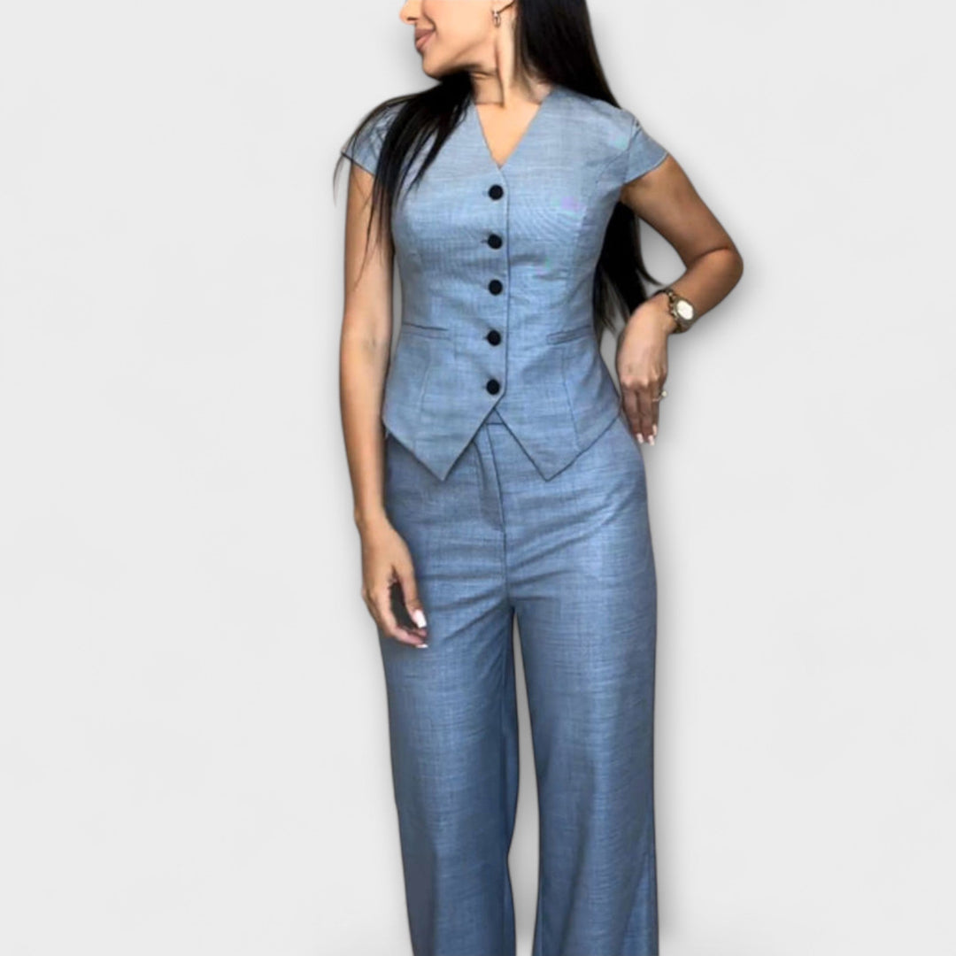Ivy - Ensemble T-shirt à Col V et Pantalon Élégant