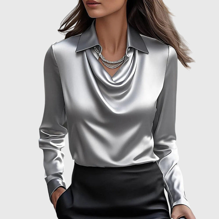 Sylvie | Blouse Luxueuse Brillante avec Col Plissé