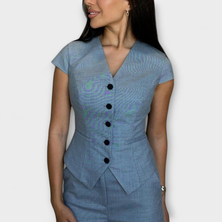 Ivy - Ensemble T-shirt à Col V et Pantalon Élégant