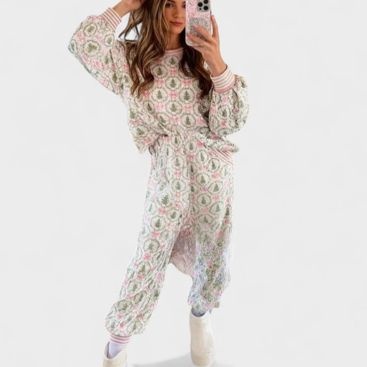 Chloe | Ensemble de pyjama imprimé nœud de Noël cosy