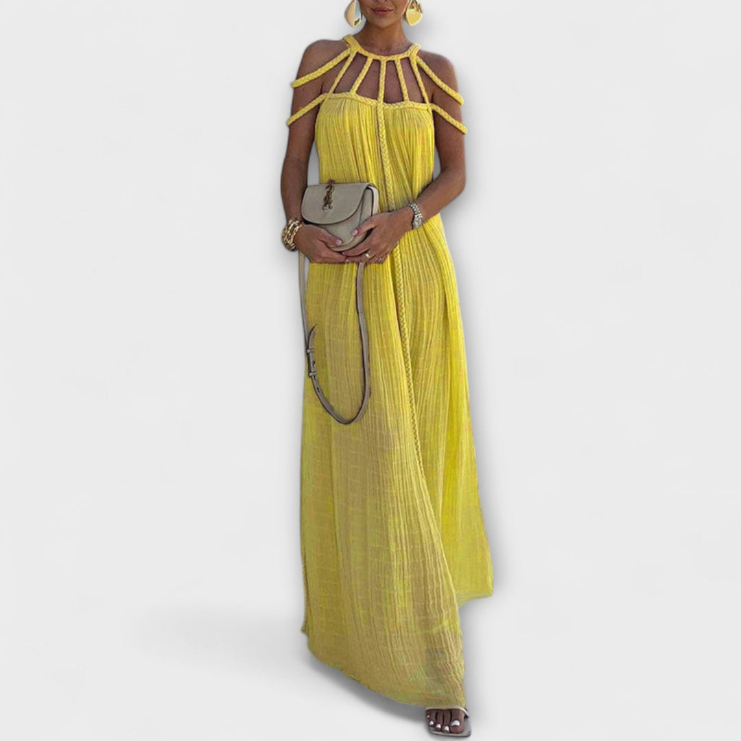 Briar - Robe Maxi Chic en Mélange de Lin avec Bretelles Drapées