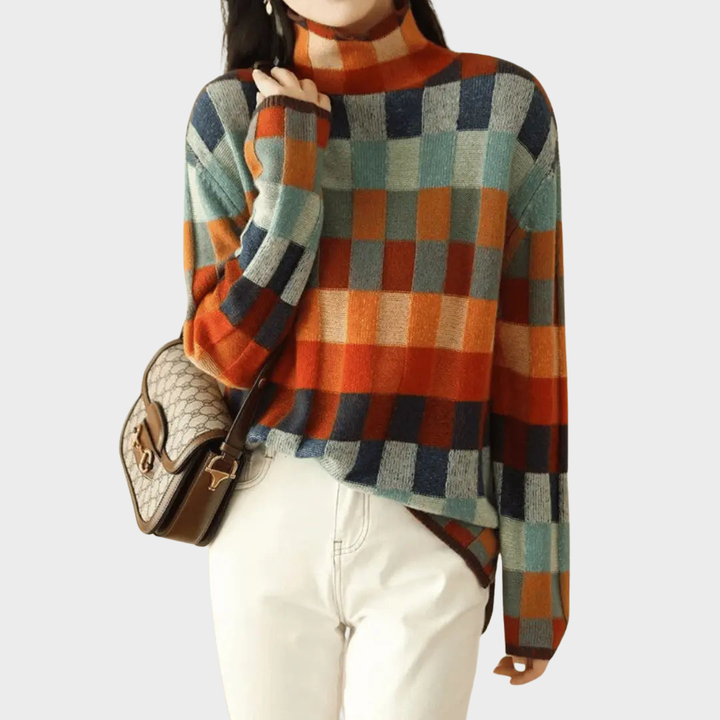 Kimberly | Pull à col montant avec motif patchwork