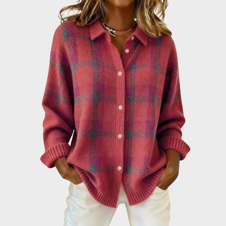 Mia | Cardigan en Maille à Carreaux