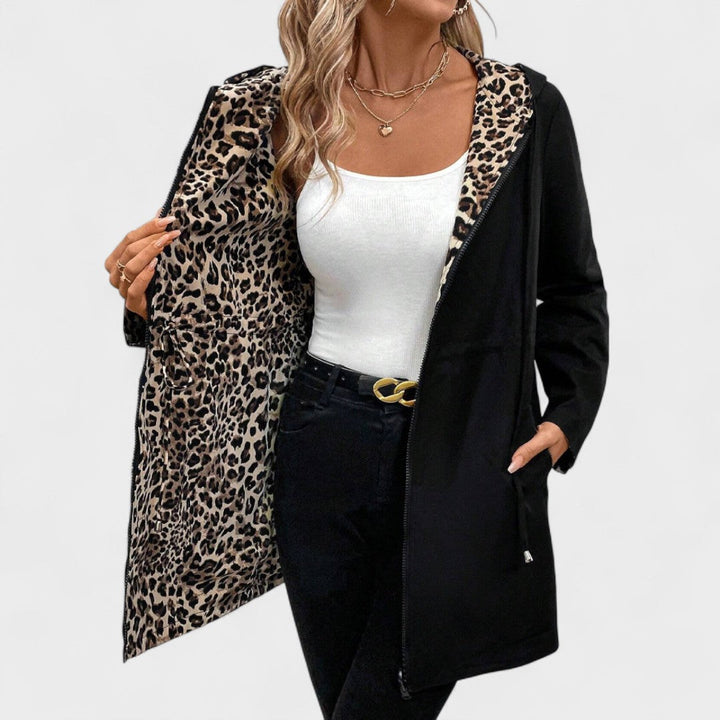 Evie | Veste à capuche réversible avec imprimé léopard