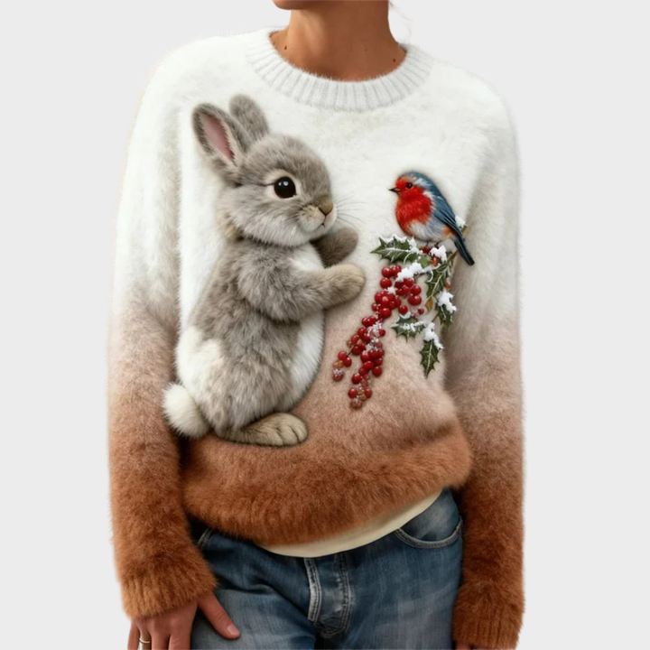Lucy | Pull en peluche avec lapin de Noël