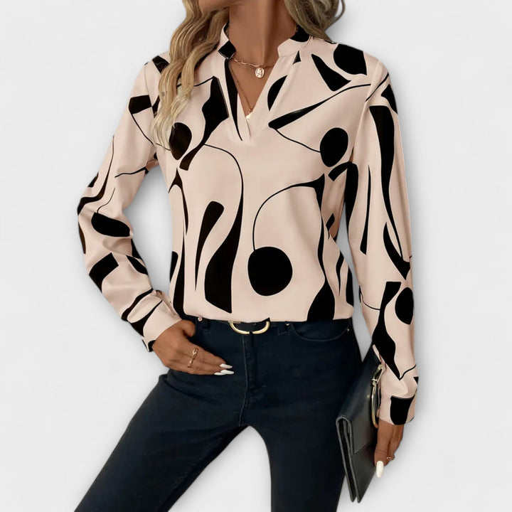 Blouse Élégante à Manches Longues et Col en V