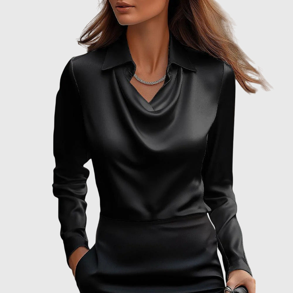 Sylvie | Blouse Luxueuse Brillante avec Encolure Plissée
