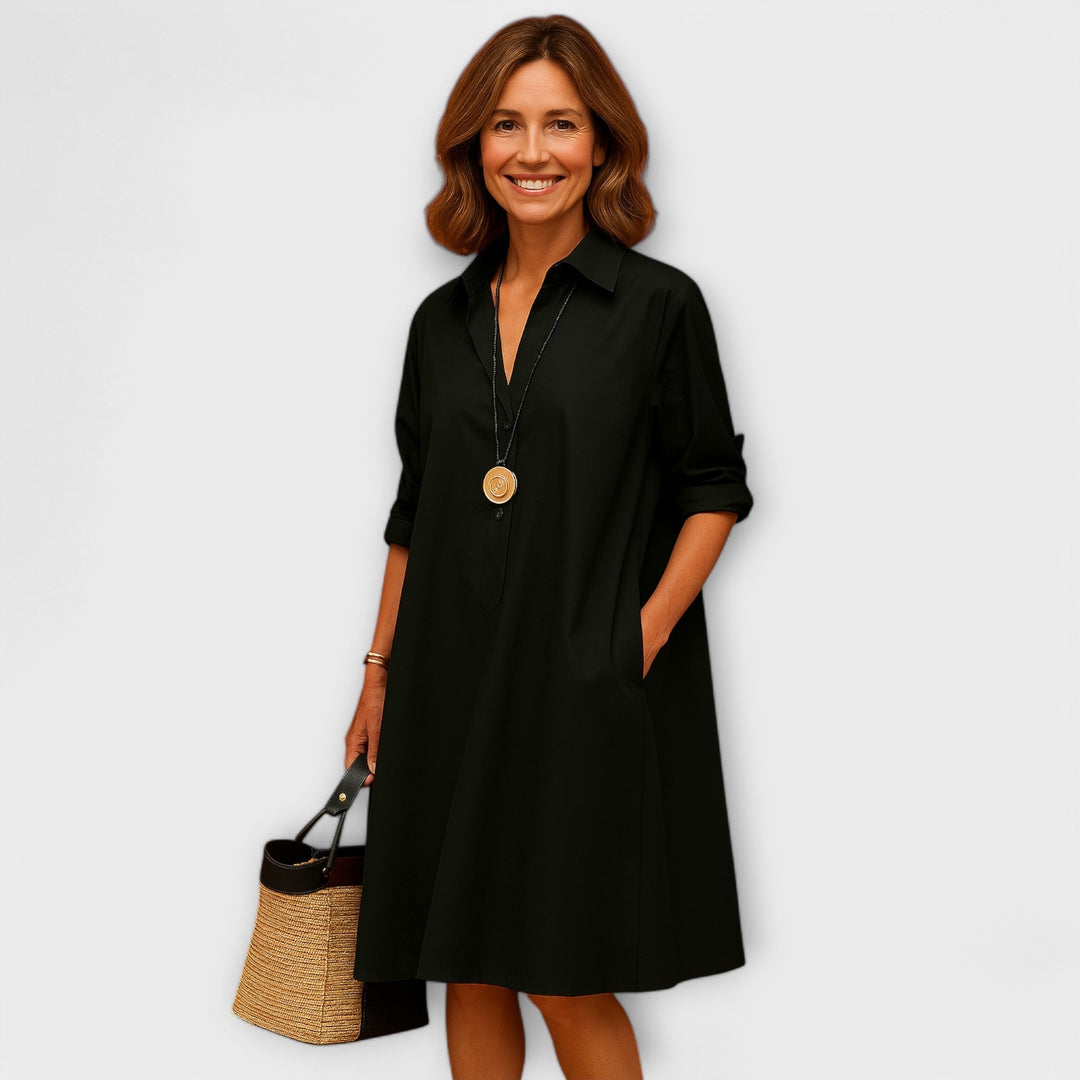 Robe Chemise Moderne avec Col et Manches Trois Quarts