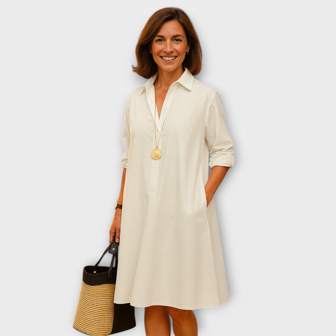 Robe Chemise Moderne avec Col et Manches Trois Quarts