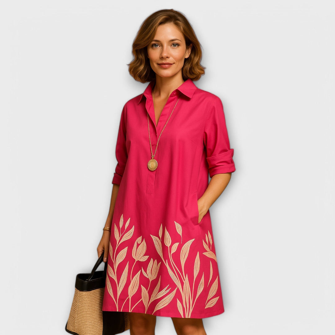 Robe Chemise Moderne avec Col et Manches Trois Quarts