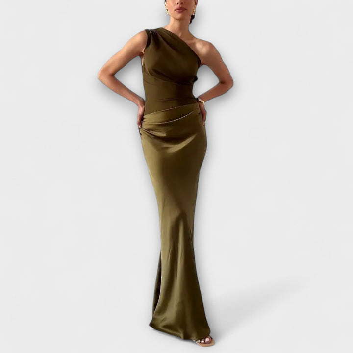 Robe Maxi Plissée Élégante à Épaule Unique