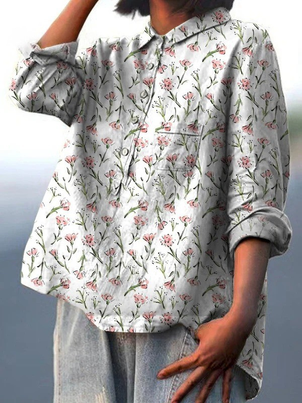 Milagros | Chemise Casual Femme avec Motif Floral Rose de Printemps