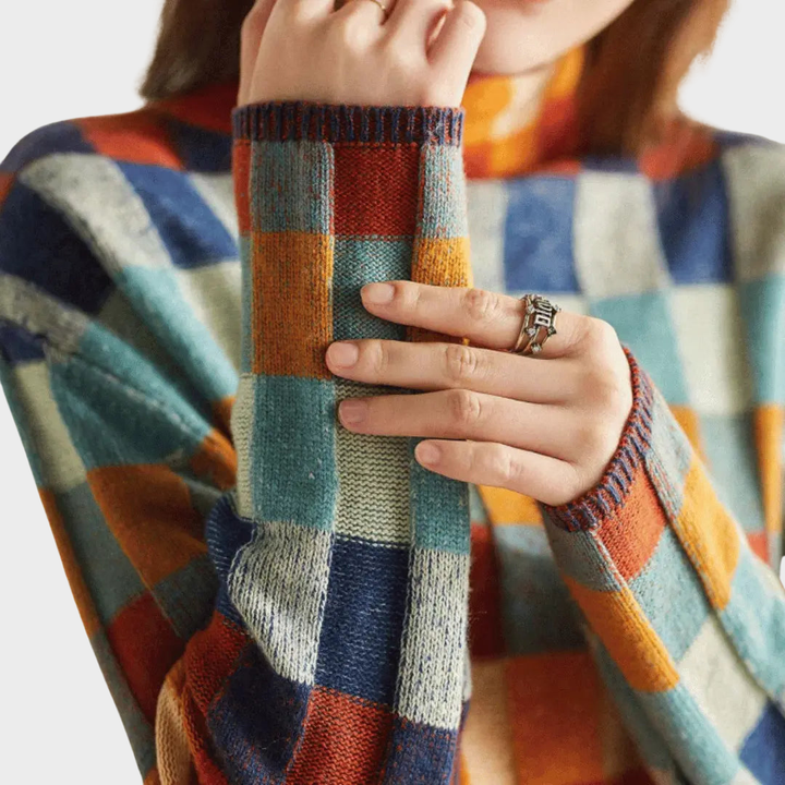 Kimberly | Pull à col montant avec motif patchwork