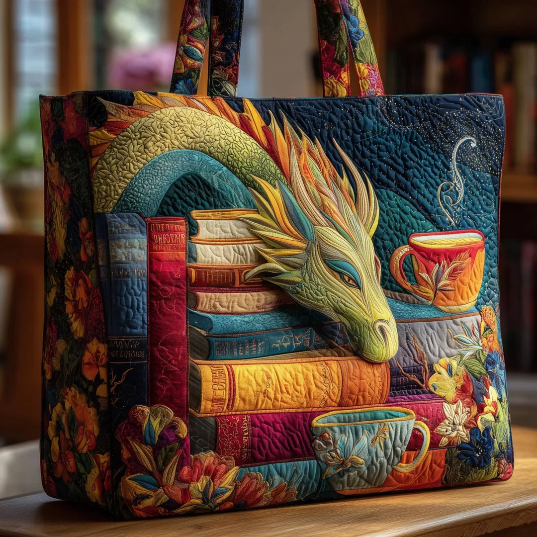 Borsa™ à Épaule Artisanale Dragon avec Livres et Tasses