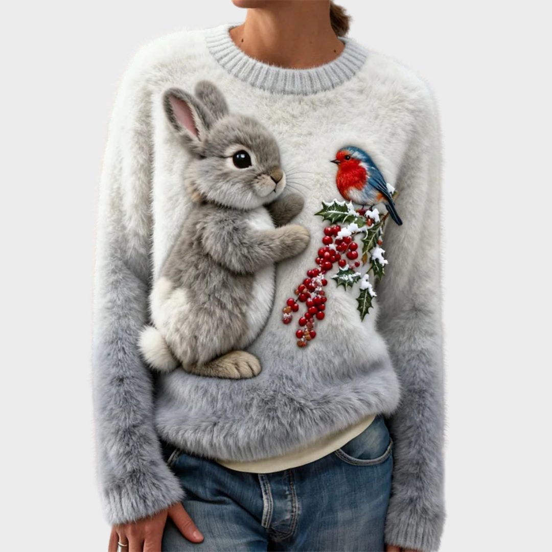 Lucy | Pull en peluche avec lapin de Noël