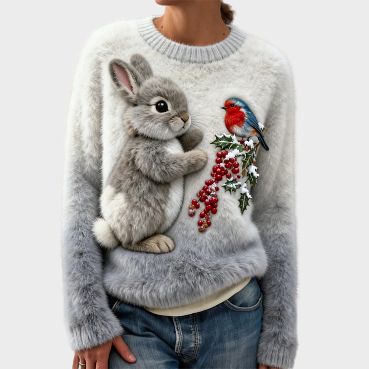 Lucy | Pull en peluche avec lapin de Noël