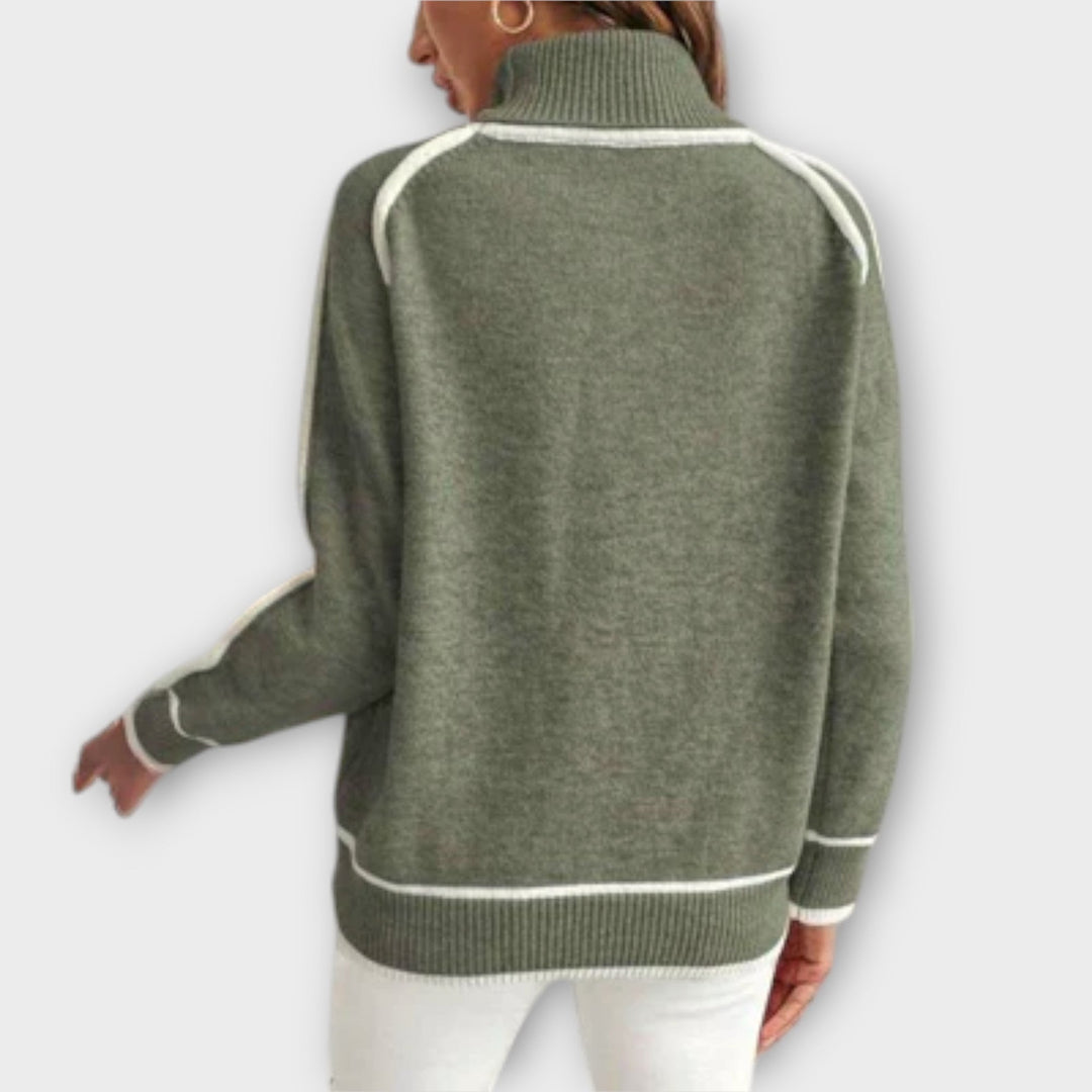 Christine | Un luxueux pull en maille vert olive