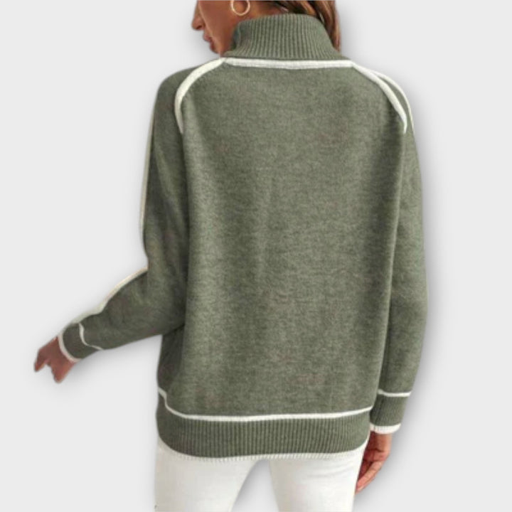 Christine | Un luxueux pull en maille vert olive