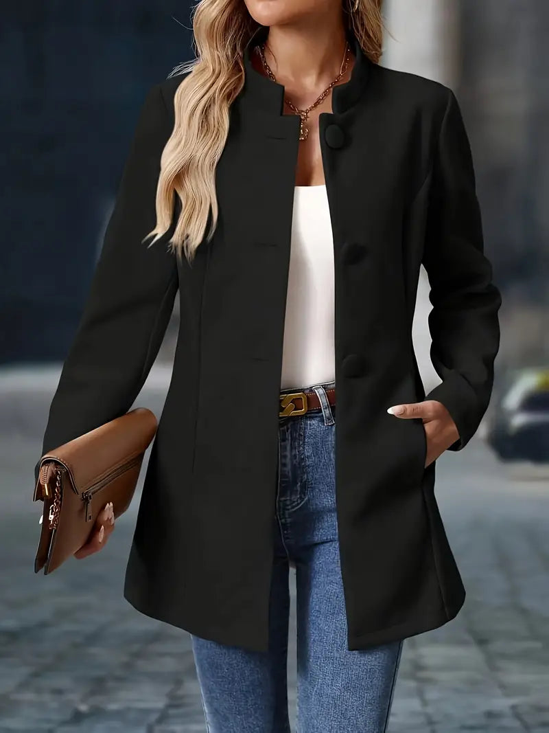 Manteau d’Hiver Mi-Long Élégant pour Femme – Manteau à Col Montant Boutonné