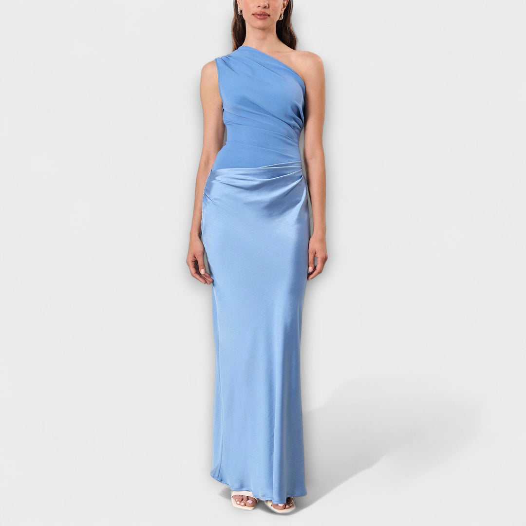 Robe Maxi Plissée Élégante à Épaule Unique