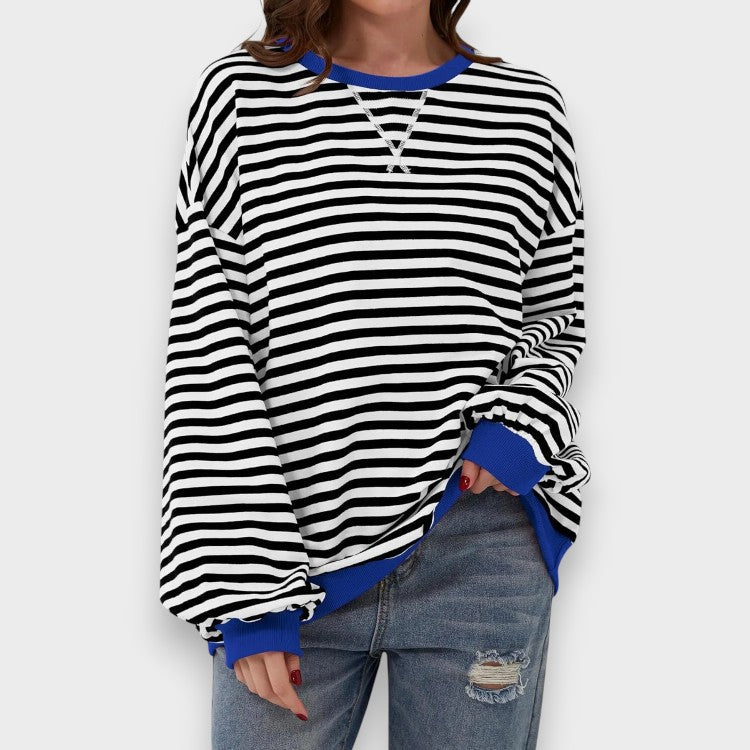 Alma | Sweat-shirt décontracté à manches longues avec col rond et motif rayé