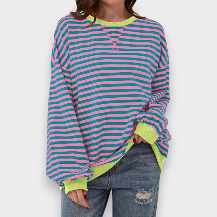 Alma | Sweat-shirt décontracté à manches longues avec col rond et motif rayé
