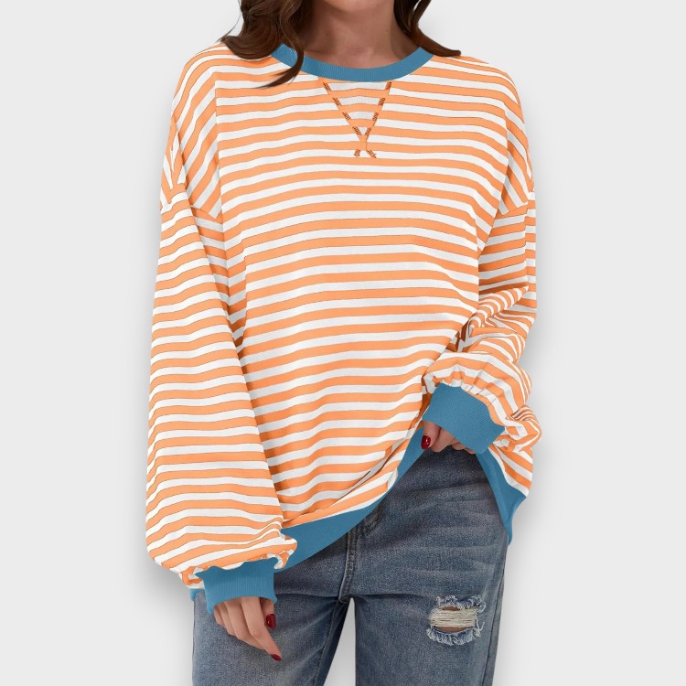 Alma | Sweat-shirt décontracté à manches longues avec col rond et motif rayé