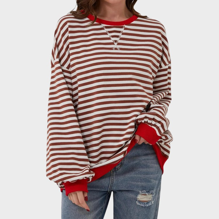 Alma | Sweat-shirt décontracté à manches longues avec col rond et motif rayé