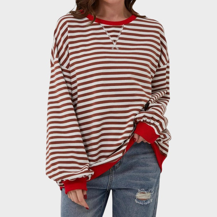 Alma | Sweat-shirt décontracté à manches longues avec col rond et motif rayé