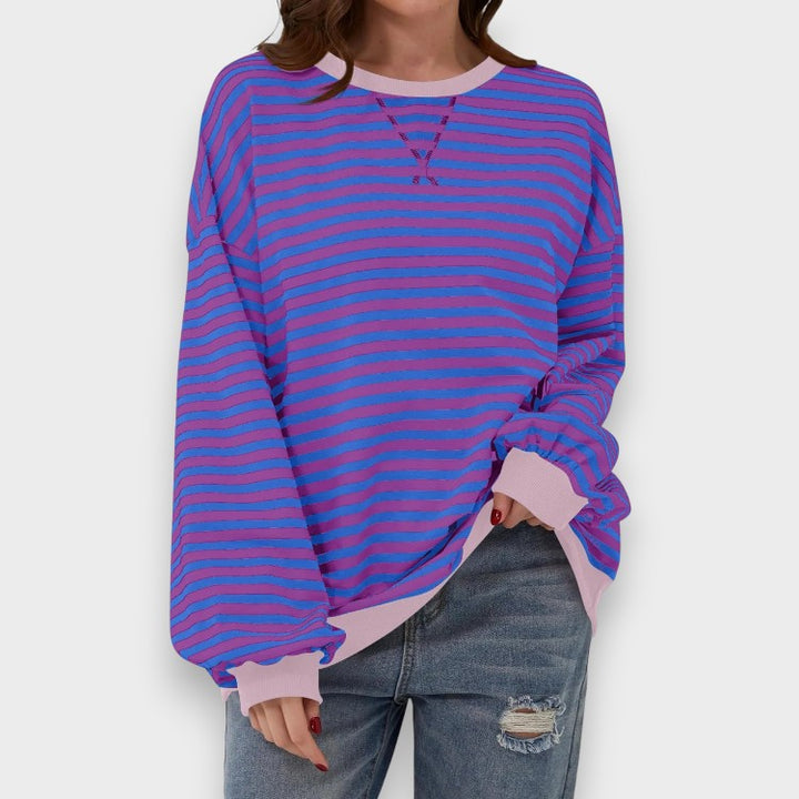 Alma | Sweat-shirt décontracté à manches longues avec col rond et motif rayé