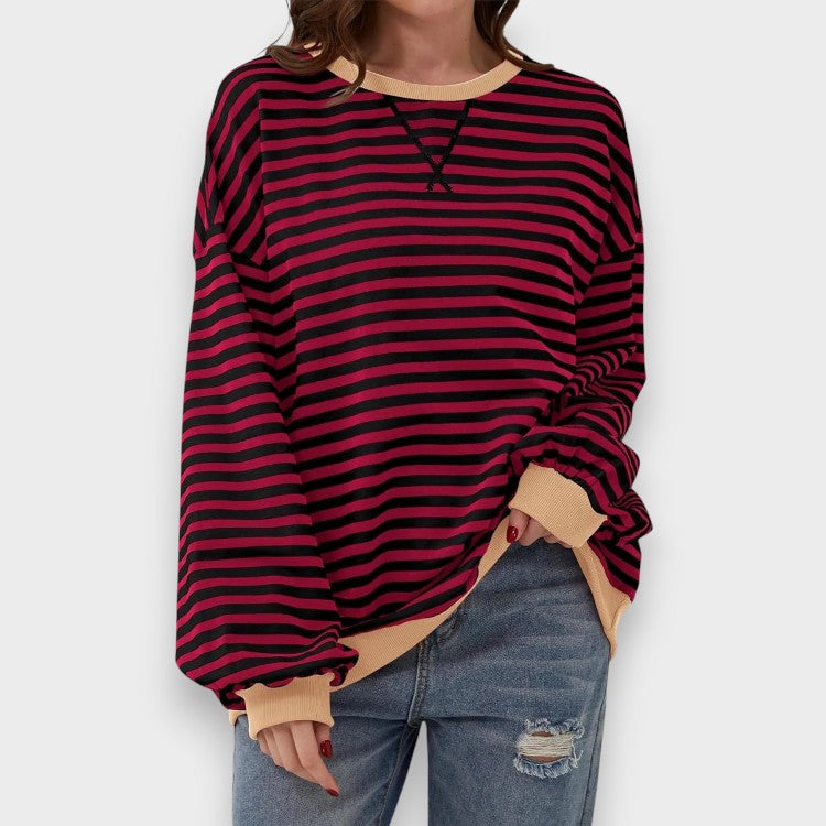 Alma | Sweat-shirt décontracté à manches longues avec col rond et motif rayé