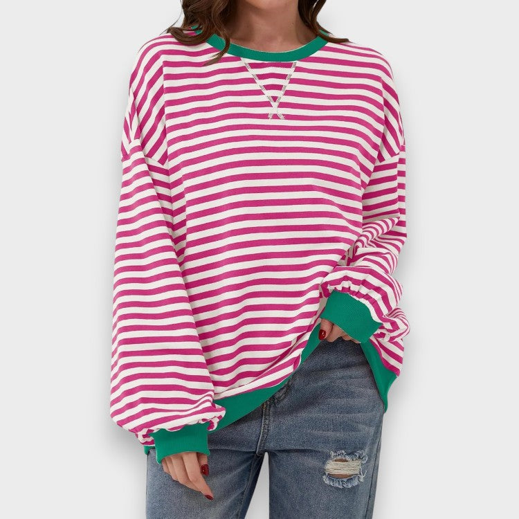 Alma | Sweat-shirt décontracté à manches longues avec col rond et motif rayé