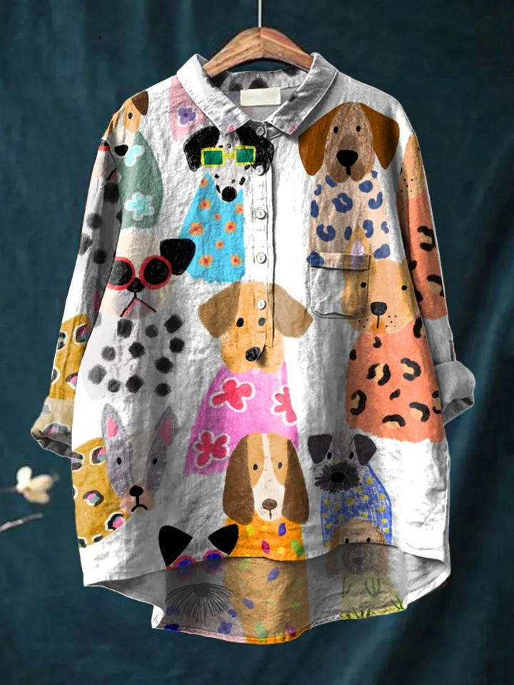 Martina | Chemise décontractée avec un chien en carton coloré