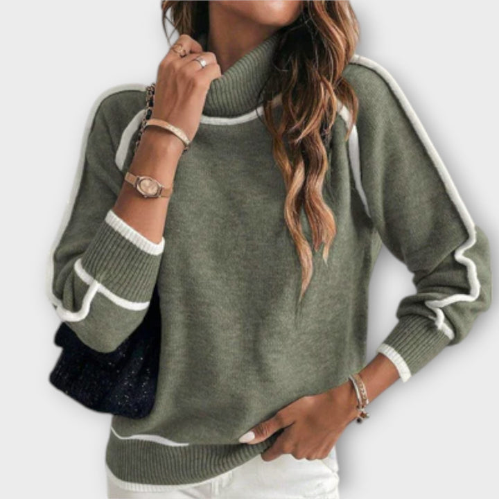 Christine | Un luxueux pull en maille vert olive