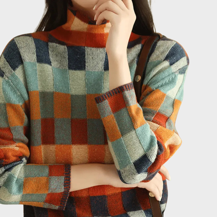 Kimberly | Pull à col montant avec motif patchwork