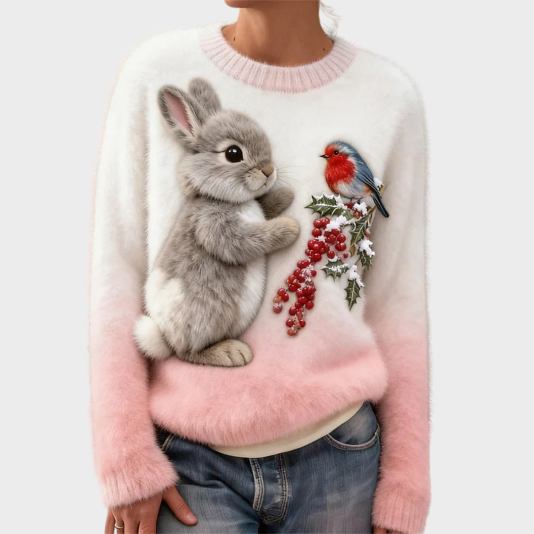 Lucy | Pull en peluche avec lapin de Noël