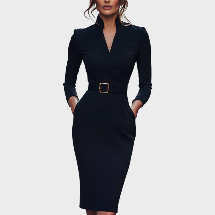 Jana | Robe Shift Élégante Noire avec Ceinture