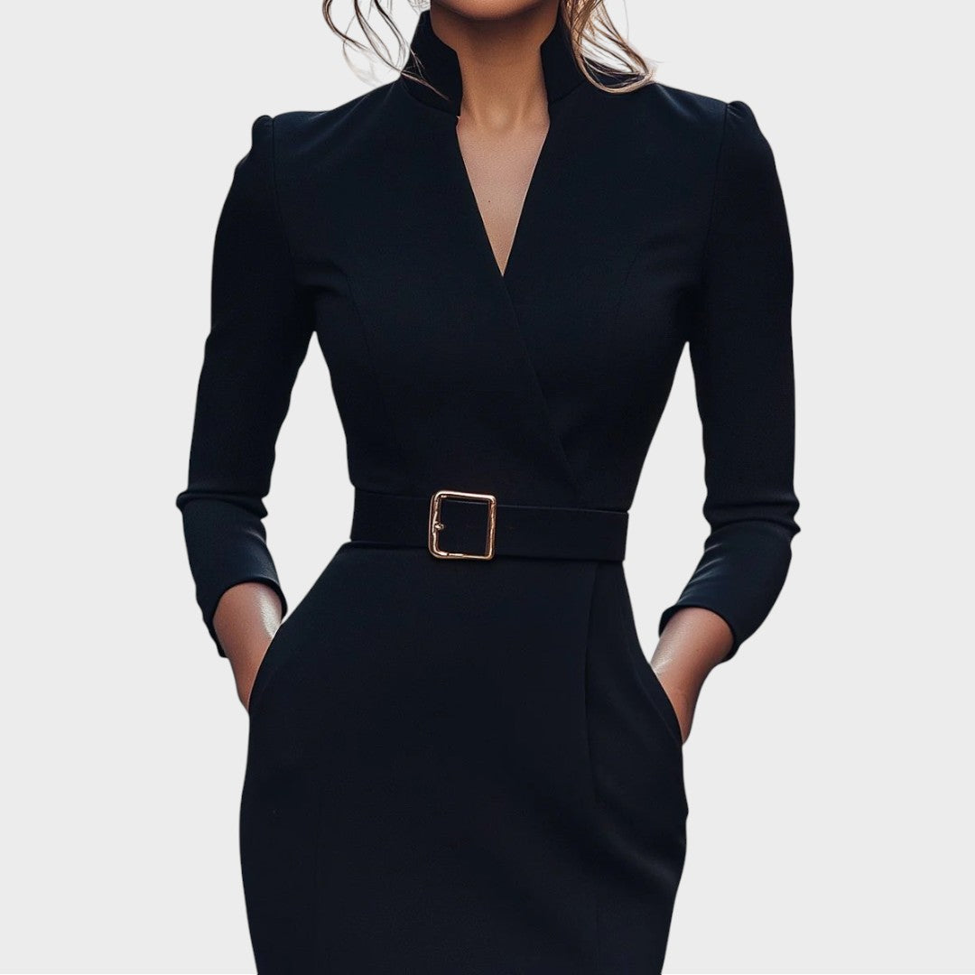 Jana | Robe Shift Élégante Noire avec Ceinture