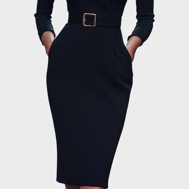Jana | Robe Shift Élégante Noire avec Ceinture