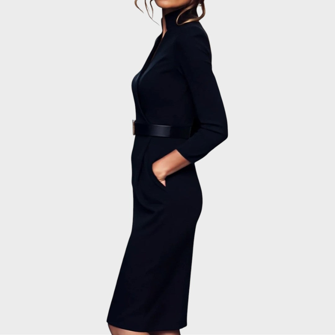 Jana | Robe Shift Élégante Noire avec Ceinture