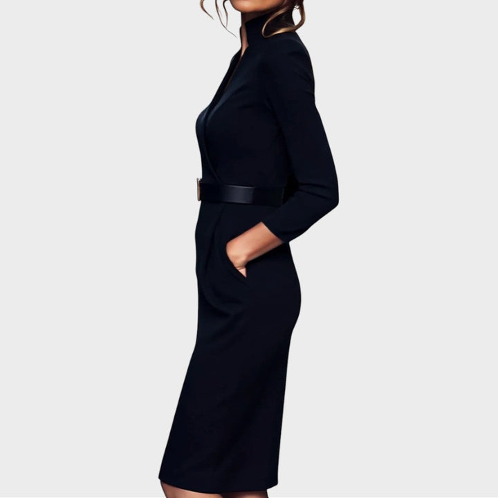 Jana | Robe Shift Élégante Noire avec Ceinture