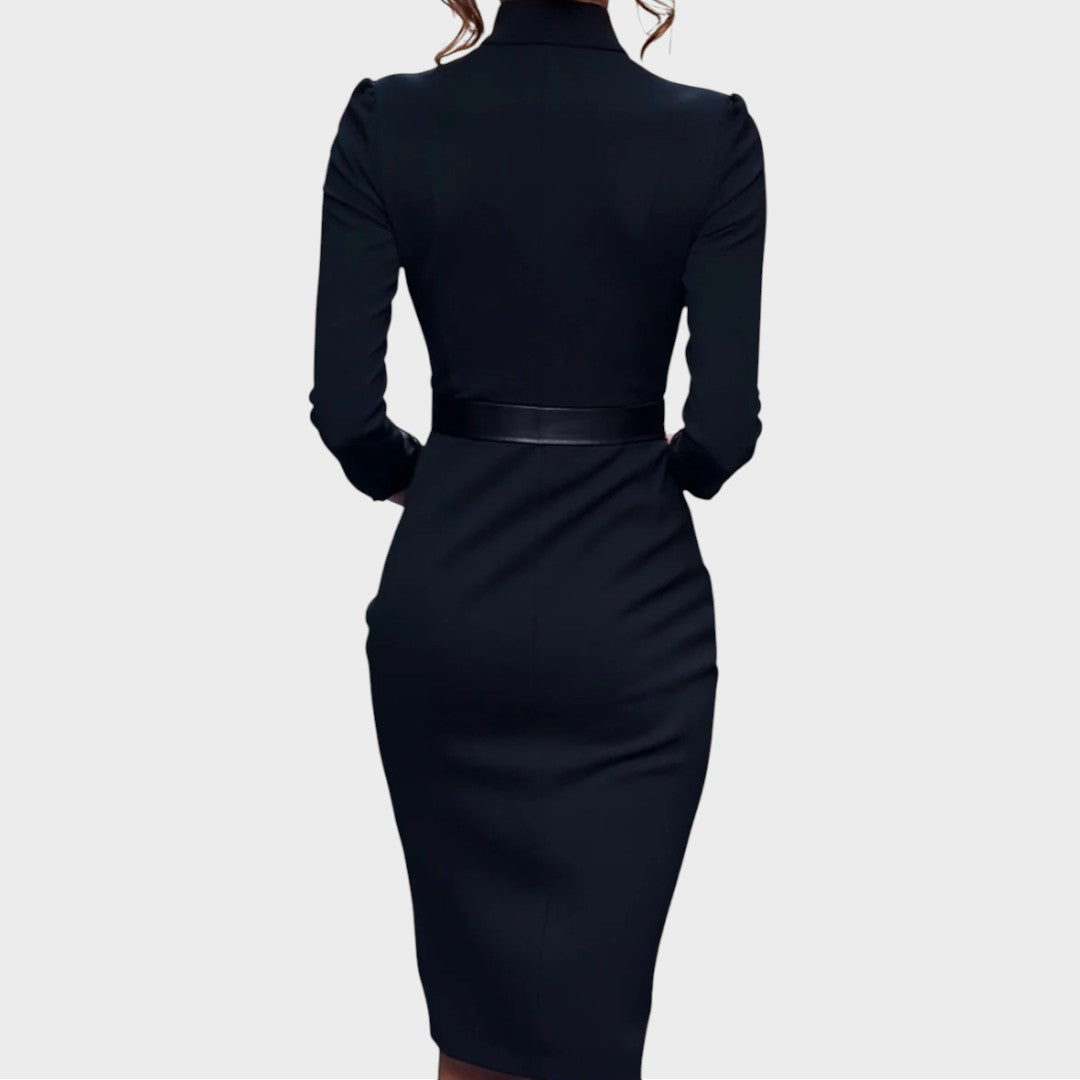 Jana | Robe Shift Élégante Noire avec Ceinture