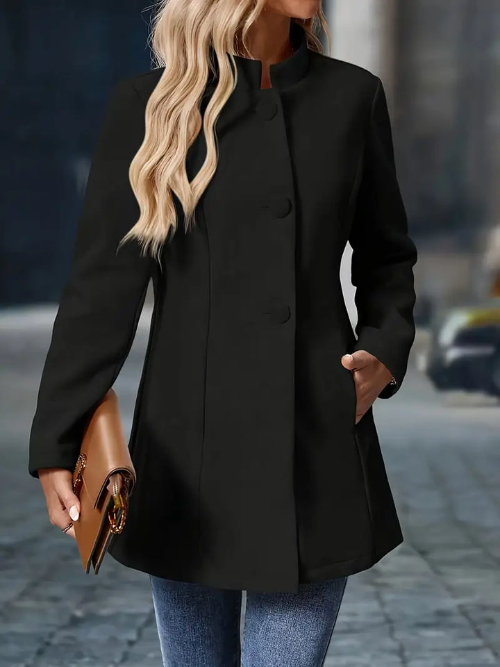 Manteau d’Hiver Mi-Long Élégant pour Femme – Manteau à Col Montant Boutonné