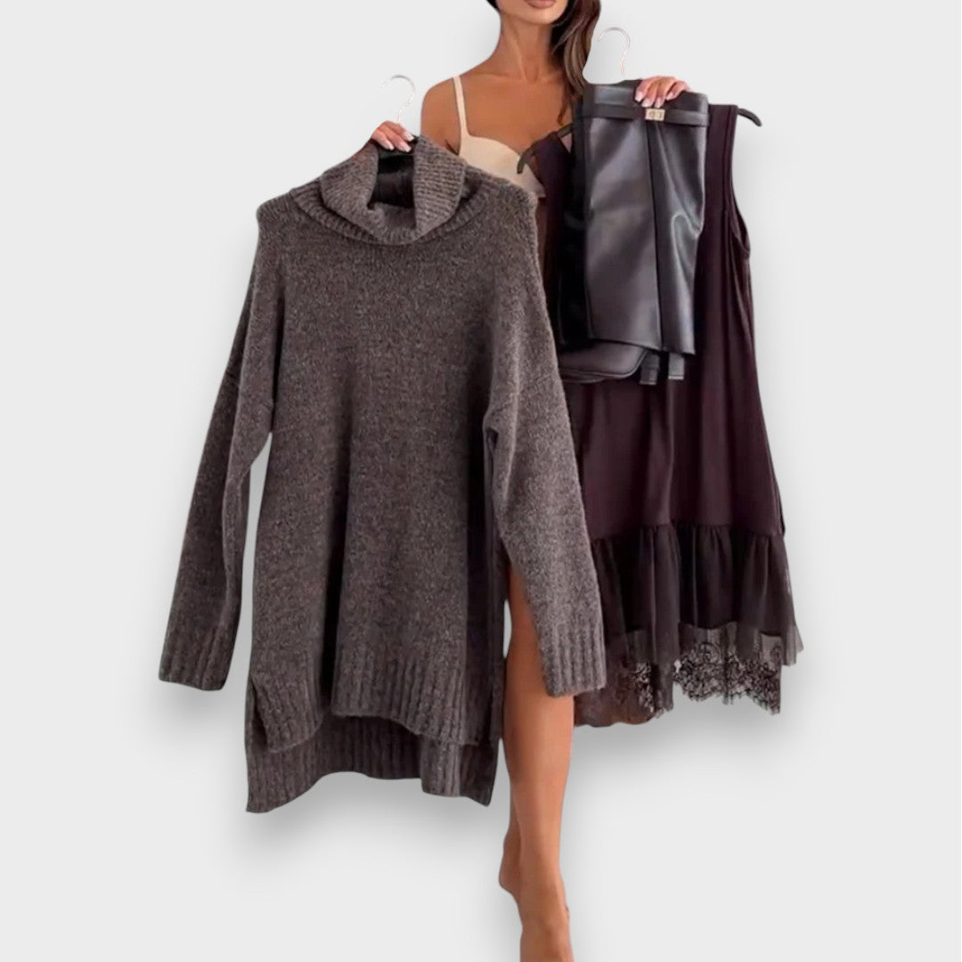 Luna | Ensemble de loisirs en deux pièces avec pull à col roulé en dentelle