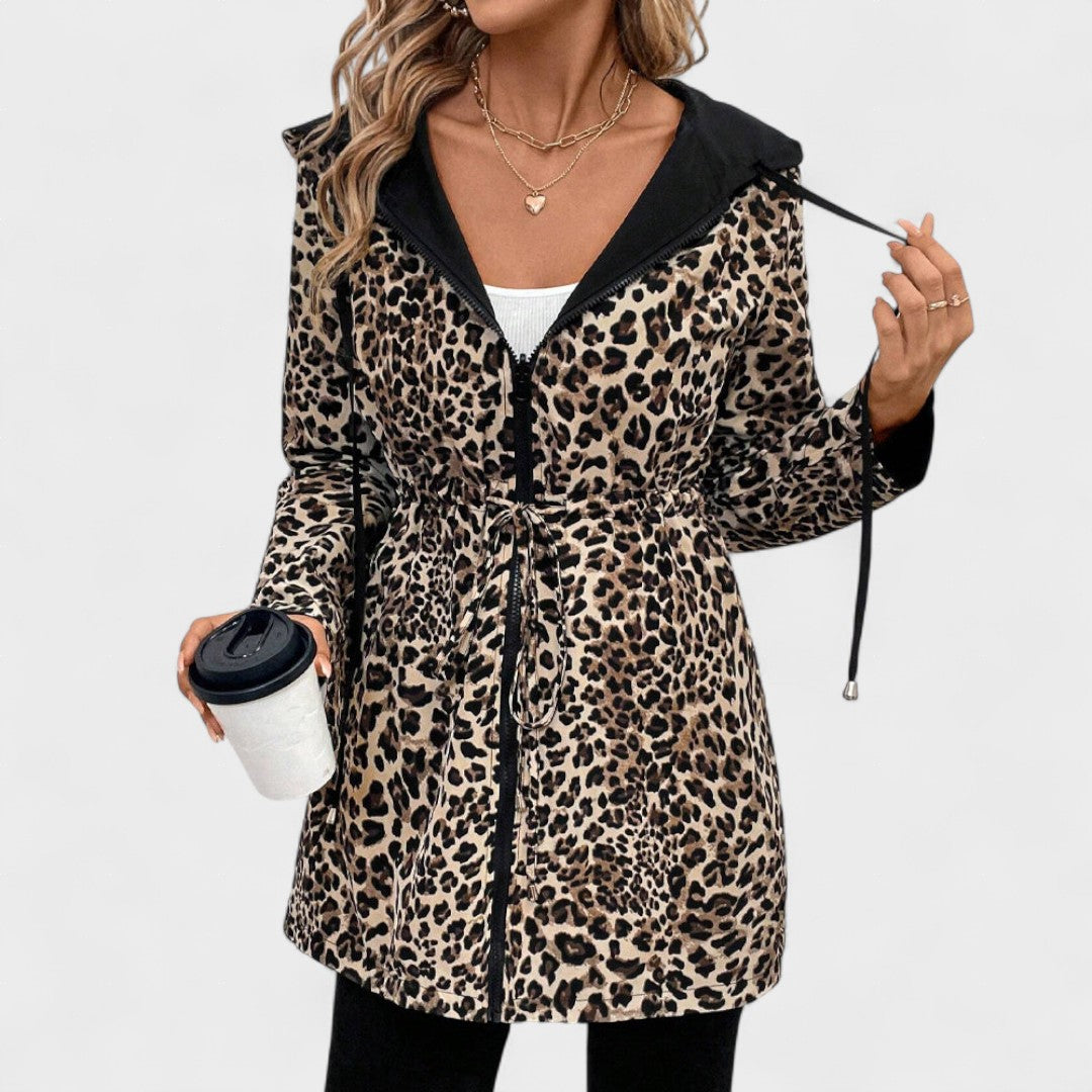 Evie | Veste à capuche réversible avec imprimé léopard