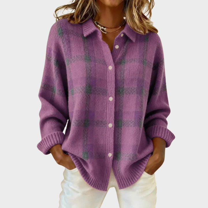 Mia | Cardigan en Maille à Carreaux
