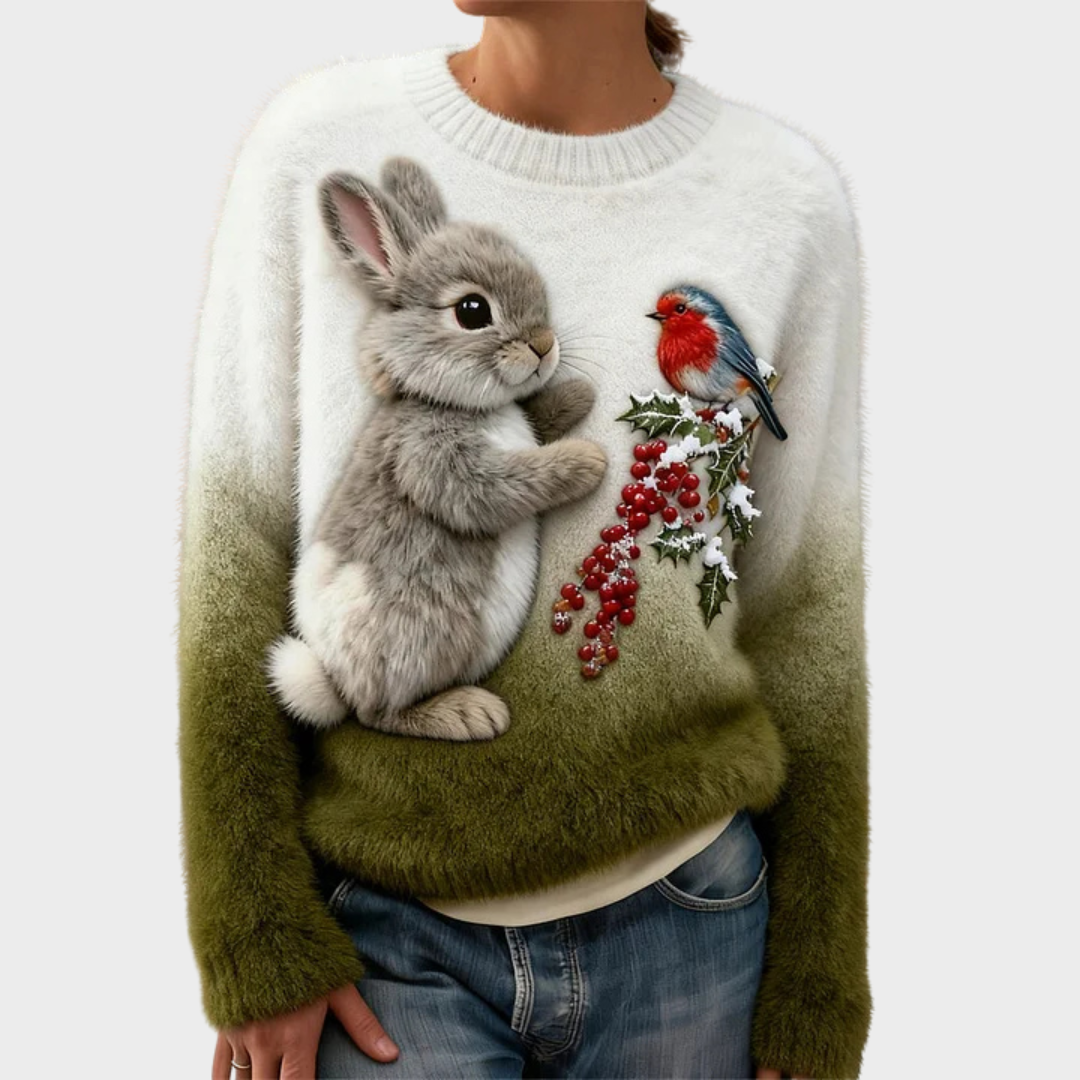 Lucy | Pull en peluche avec lapin de Noël
