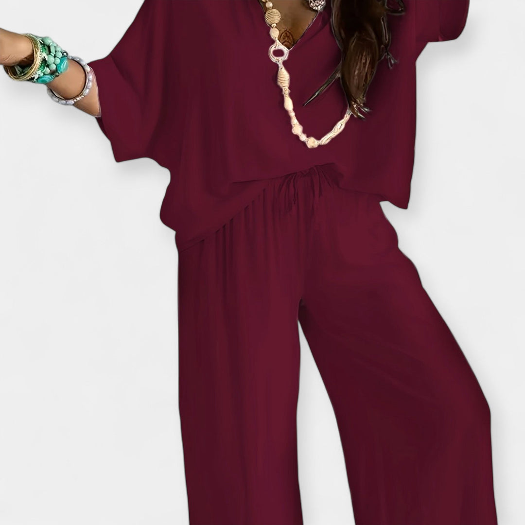 Veronika - Ensemble décontracté avec pantalon large et blouse fluide